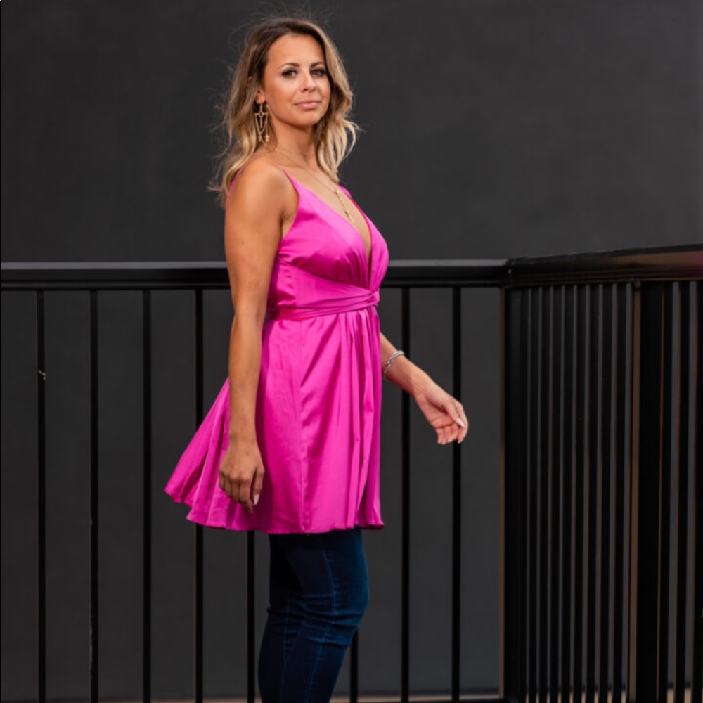 Fushia Satin Mini Dress